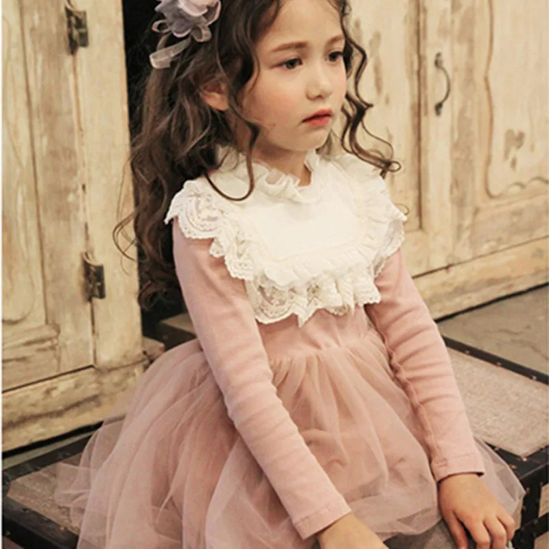 

DFXD Children Autumn Winter Long Sleeve Thick Velvet Dress Warm Lace Spliced Birthday Party Princess Dress Cute Baby Tutu Dress
