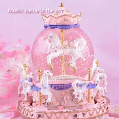 Pink classic glow 15*16 см романтическая карусель Снежный шар музыкальная шкатулка Хрустальный шар с светильник на свадьбу, год, день рождения, рождественские подарки, украшение дома - Цвет: Pink classic glow