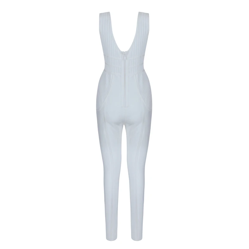 

wholesale new Rompers White deep V-neck Tight sexy Night club celebrity Party girl bandage Jumpsuits (H2461)