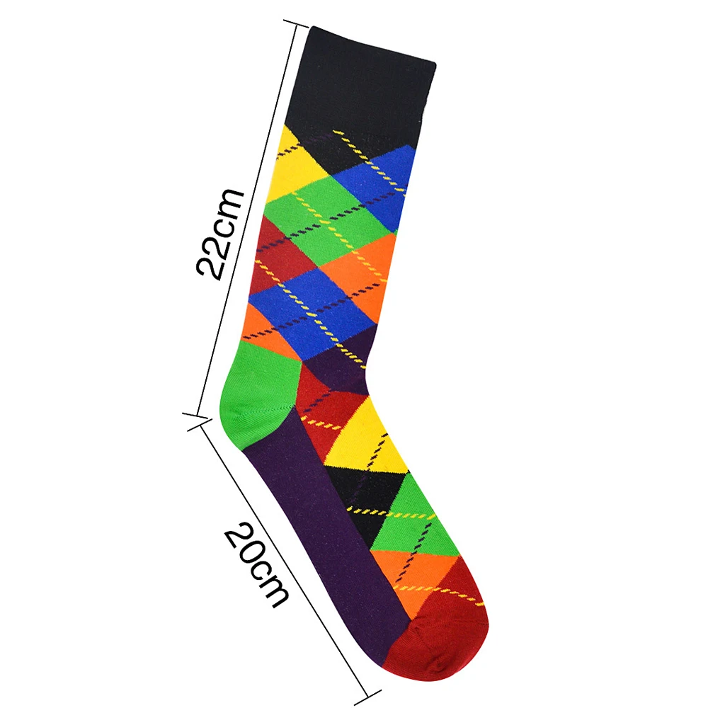 

5 pairs Casual Retro Lingge Large Size Colorful Argyle Cotton Crew Socks Men Funny Art Business Sock Harajuku Meias Happy Sock