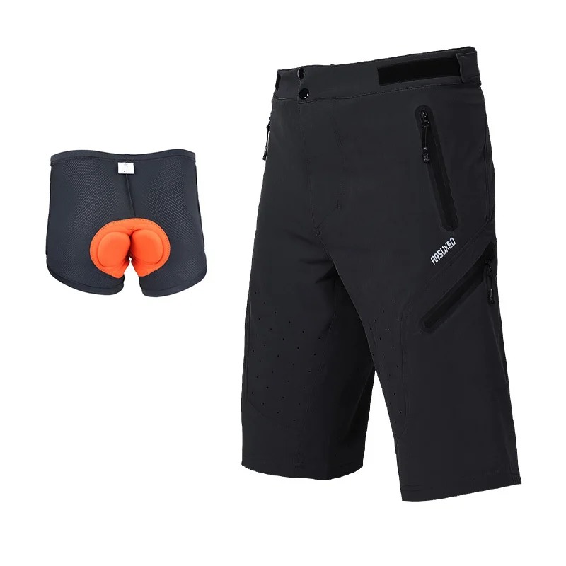 black withpad EUsize ARSUXEO мужские уличные спортивные велосипедные шорты для бега горный велосипед MTB шорты водонепроницаемые с дополнительной подкладкой нижнее белье - Цвет: black withpad EUsize