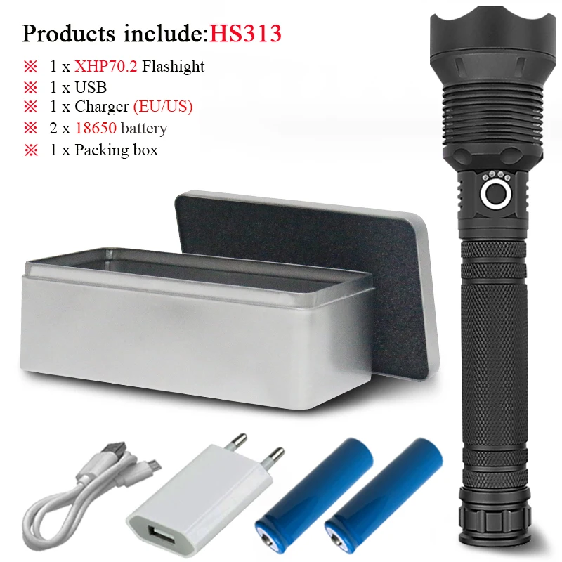 HS313B1-BOX XLamp xhp70.2 50000 самый мощный светодиодный фонарик с люменами, usb фонарь с зумом xhp70 xhp50 18650 или 26650 перезаряжаемый аккумулятор для охоты - Испускаемый цвет: HS313B1-BOX