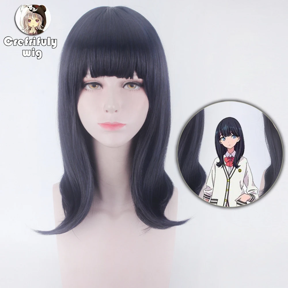 Парик для косплея Takarada Rikka аниме SSSS.GRIDMAN ролевая игра 45 см черные синие прямые