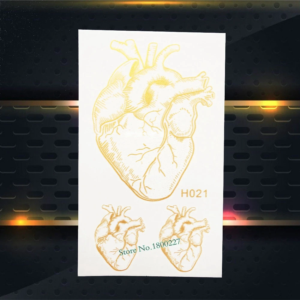 1 шт. новый дизайн Золотое металлическое сердце органная водостойкая временная