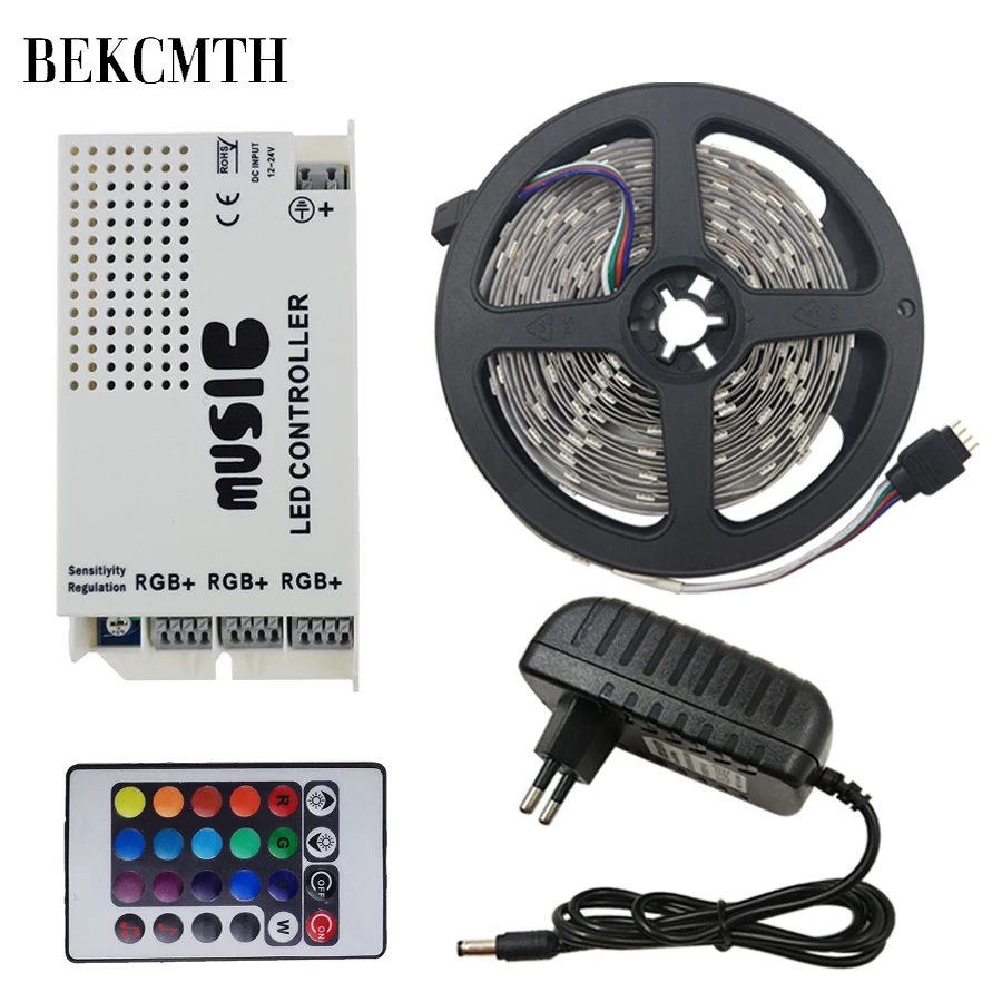 BEKCMTH светодиодный светильник RGB СВЕТОДИОДНАЯ лента SMD 2835 5 м-20 м светодиодный ленточный светильник с музыкальным звуковым управлением беспроводной ИК-пульт дистанционного управления