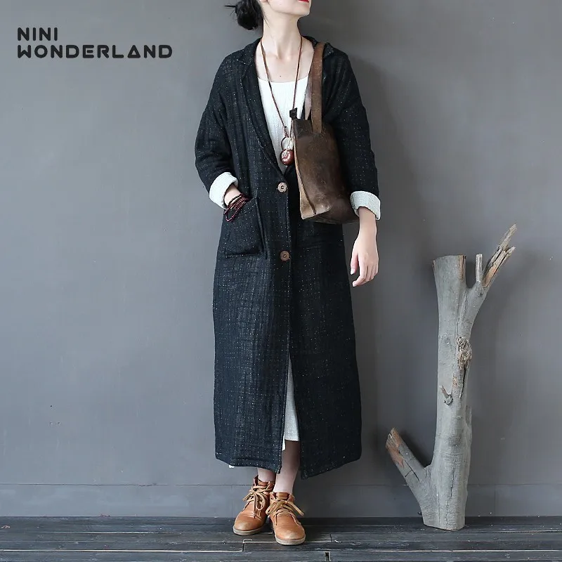 NINI WONDERLAND осенний длинный тренчкот женский винтажный отложной воротник большой