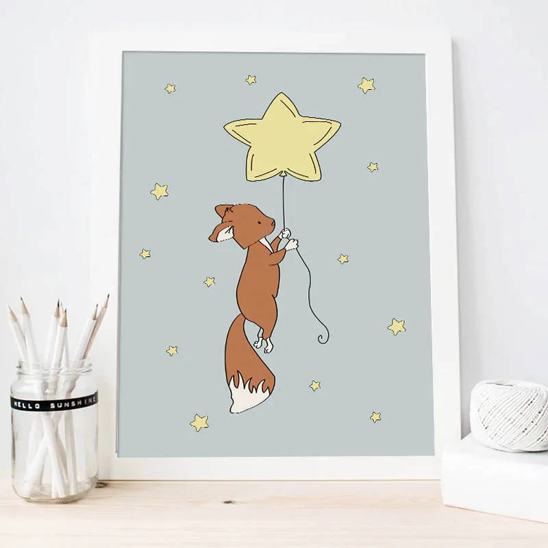 Лесной животные лиса Луна Холст плакат для детской художественной декоративной