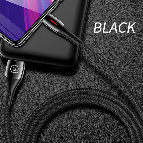 Черный USAMS кабель Micro USB Smart power off Micro USB 3,0 светодиодный кабель QC 3,0 кабель для быстрой зарядки для Android Xiaomi huawei кабель Microusb - Цвет: Черный