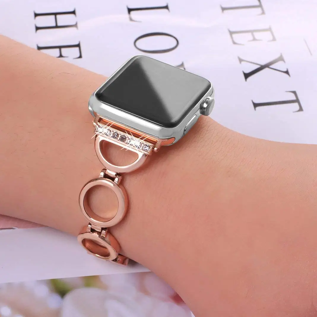 Нержавеющая сталь ремешок для наручных часов Apple Watch, версии со стразами 38/40 мм/42 44 мм смарт-часы круг металлический ремешок для наручных часов iWatch серии 5 4 3 2 1