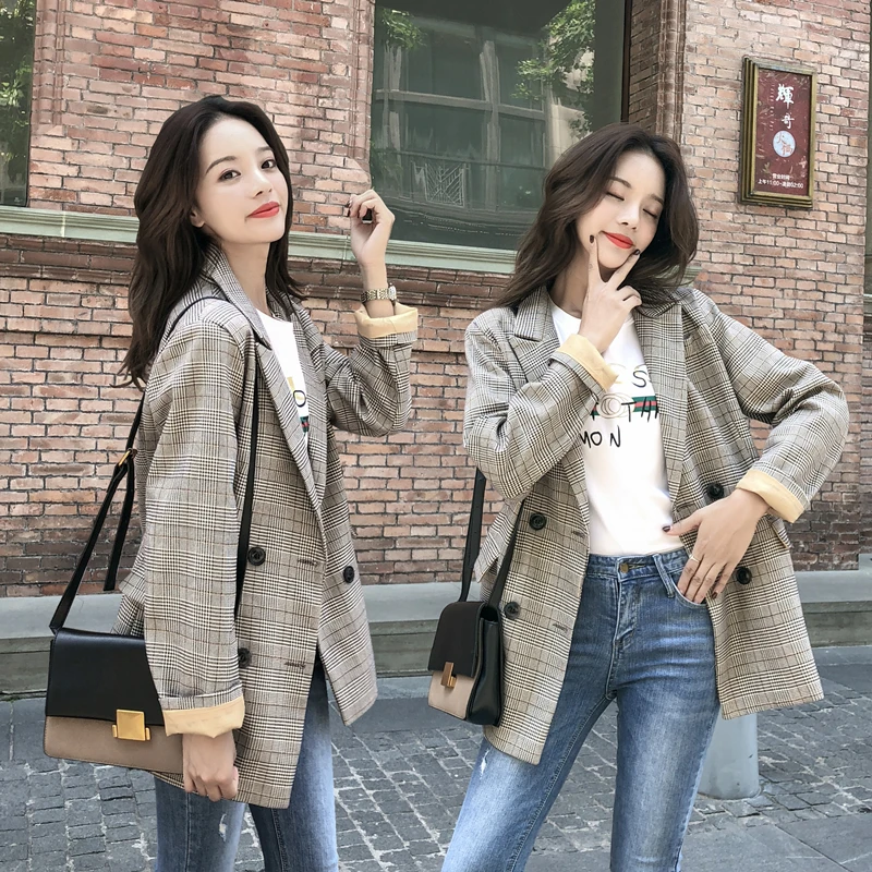 Модный новый женский блейзер в клетку модель 2020 года весна осень корейский