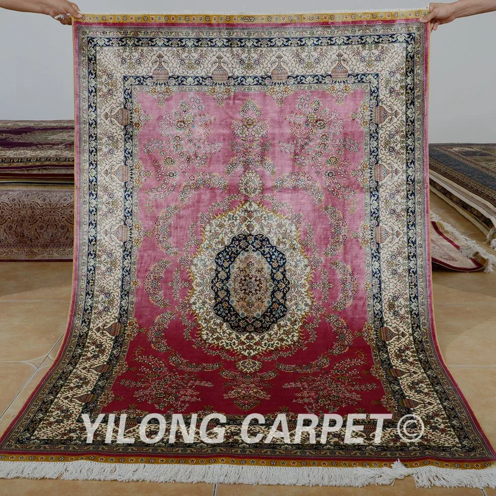 

Yilong 4'x6' Traditional handmade Isfahan carpet red antique kashmiri silk rugs (0698)
