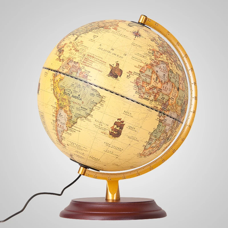 9Inch Antique Globe Table Lamp Desktop Decor Study Teaching Earth World Map Light Kids Room Geography Gifts Wood Base | Освещение