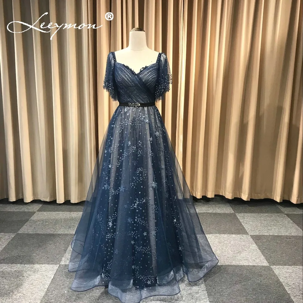 Vestidos вечерние платья темно-синий Турецкий Арабский Дубай блесток Выпускной халат с блестками De Soiree торжественное платье