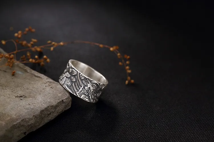 Настоящее Серебро S925 пробы, Феникс пион, этнический стиль, винтажный стиль, Женское кольцо