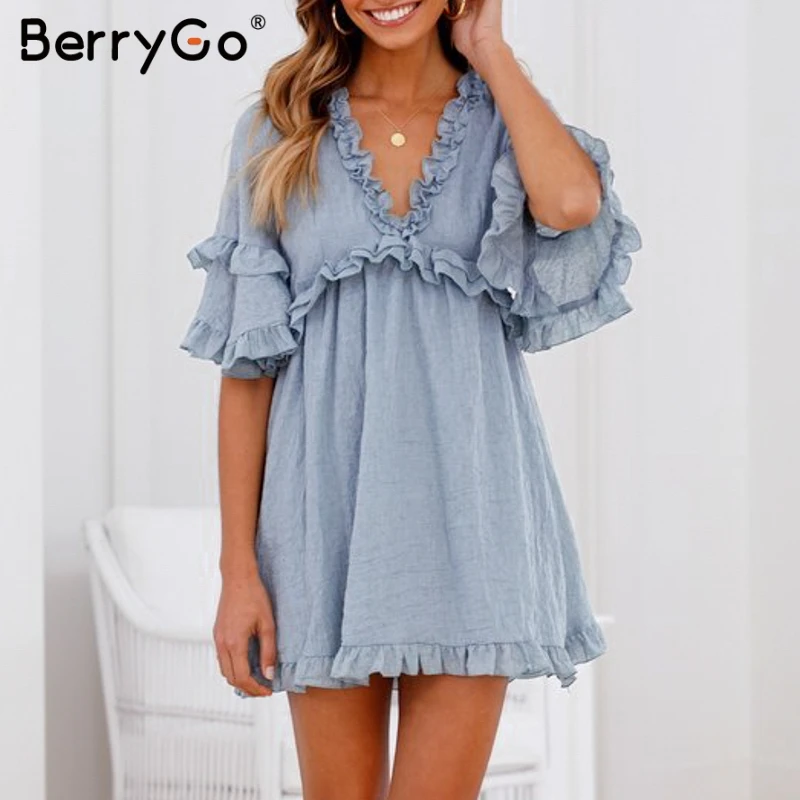 Женское платье с коротким рукавом BerryGo мини треугольным вырезом 2019 | Женская