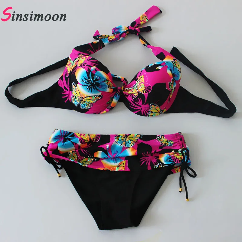Комплект бикини размера плюс с цветочным принтом и бабочками купальный костюм
