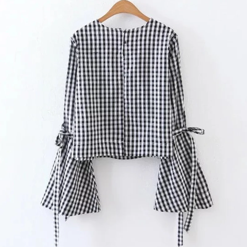 Новинка 2017 женская блузка с круглым вырезом серая клетчатая и белая 2 цвета