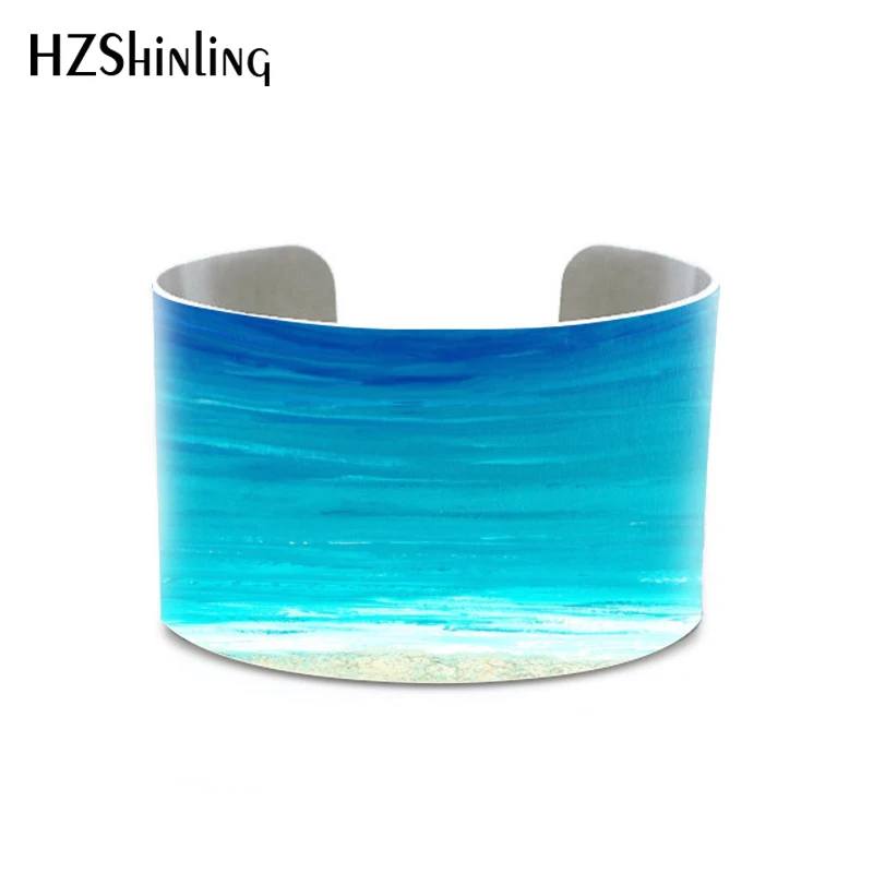 1 New Abstract painting abstract art seascape painting original bangle Sailboat jewelry bracelets sea jewelry - Окраска металла: 1