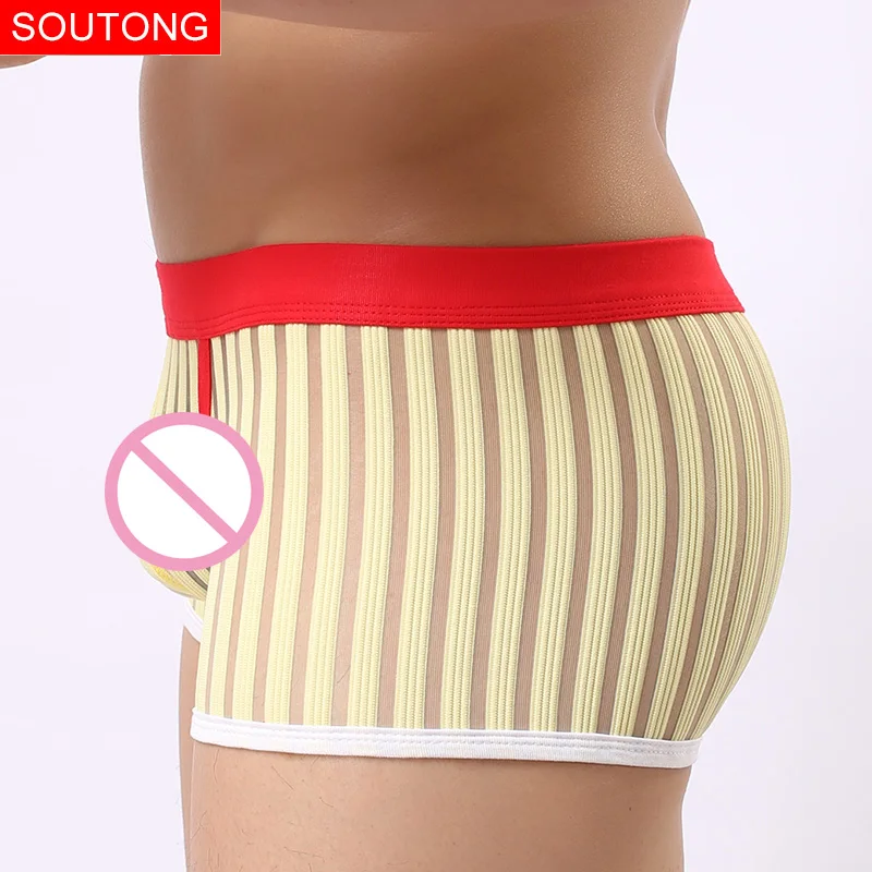 Soutong сексуальное мужское нижнее белье боксерские шорты для геев Слип homme calzoncillos hombre Боксер Марка спандекс полосатый прозрачный