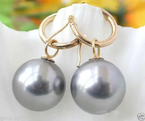 

14mm Tahitian Silver Gray South Sea Shell Pearl Dangle Earring new^^@^Noble style Natural Fine jewe FREE SHIPPING