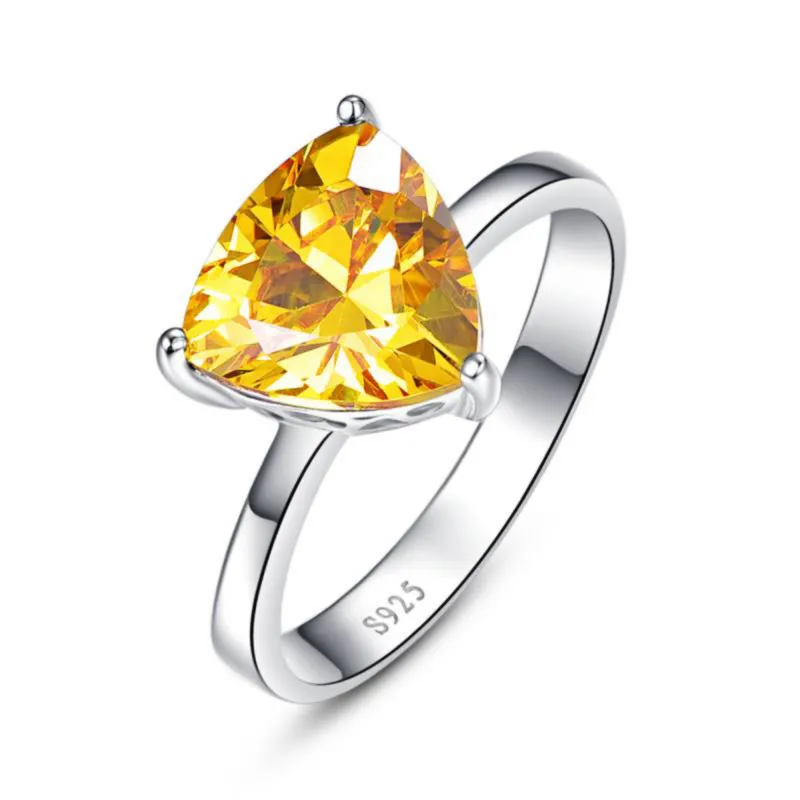 925 Silver Ring 925 пробы серебряные кольца с натуральным цитрином для женщин, женское треугольное кольцо на палец, знаменитое Оригинальное ювелирное изделие, хорошее ювелирное изделие - Цвет камня: 925 Silver Ring