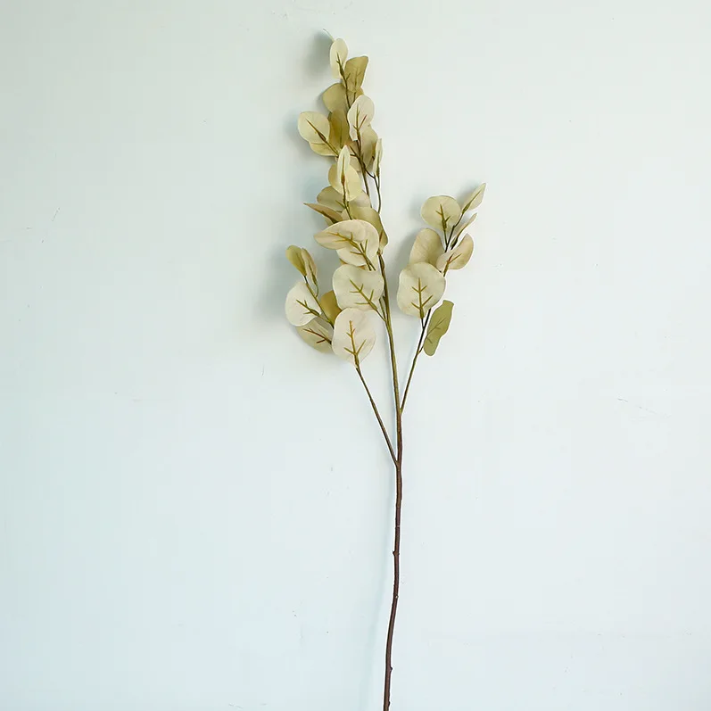 80cm Beige yellow Свадебные искусственные 3D печатные ткани листья эвкалипта листьев денег Свадебные украшения с цветами ваза для дома зеленый материал - Цвет: 80cm Beige yellow