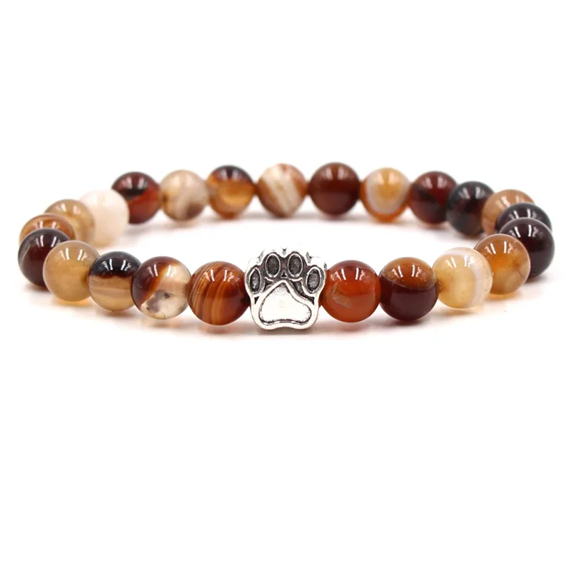 yoga 7 Color Colourful Natural Stone Beads Bracelets Dog Cat Footprint Paw Charms mala 108 Bracelet Pet Lover Strend Jewelry