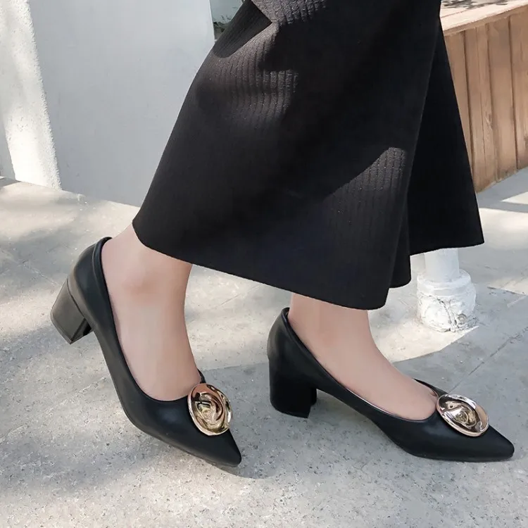 Туфли-лодочки женские на высоком каблуке заостренный носок толстый каблук