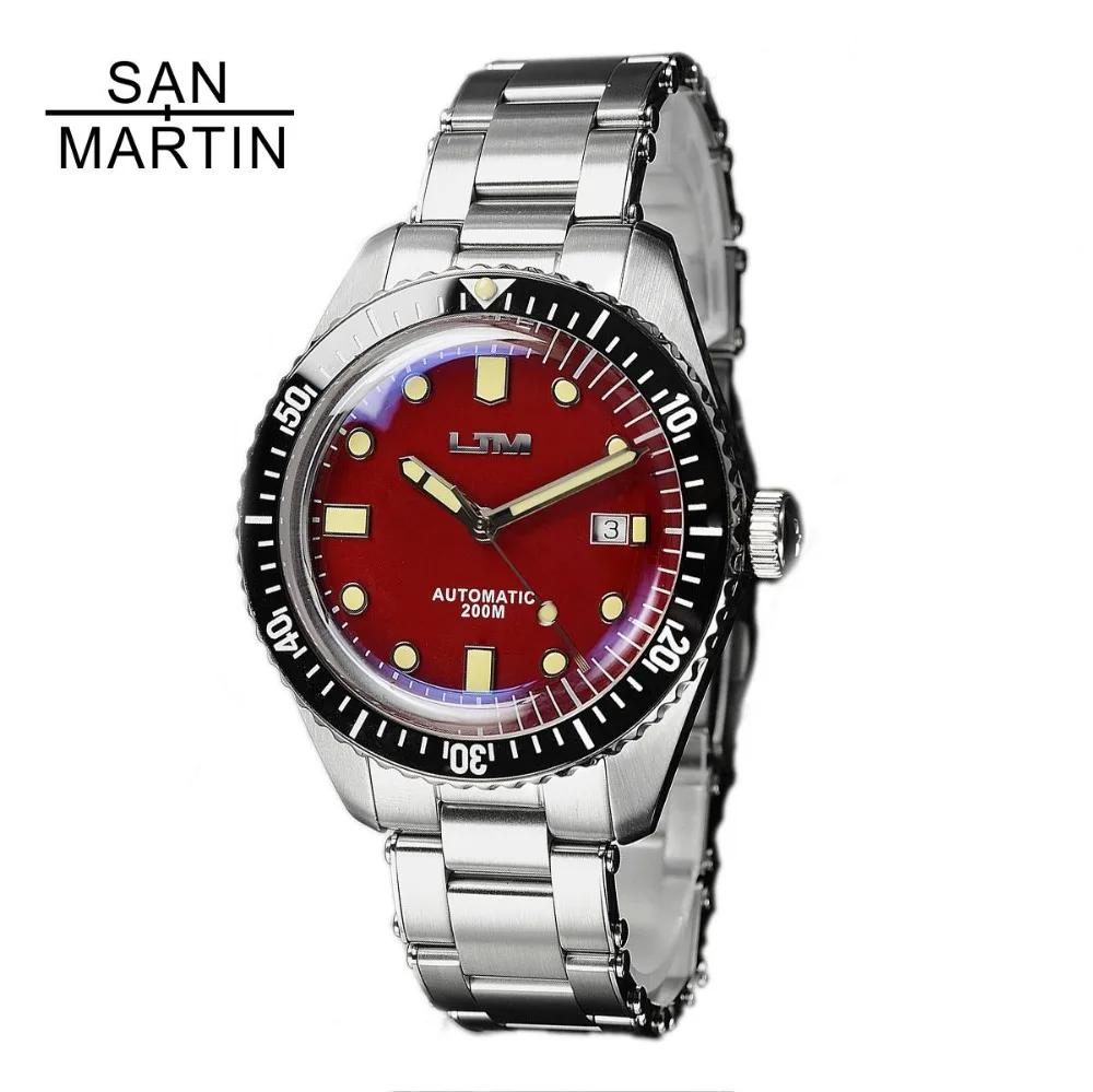 Мужские винтажные часы для дайвинга San Martin Sixty-Five, автоматические часы из нержавеющей стали 200, водостойкие мужские часы, модные