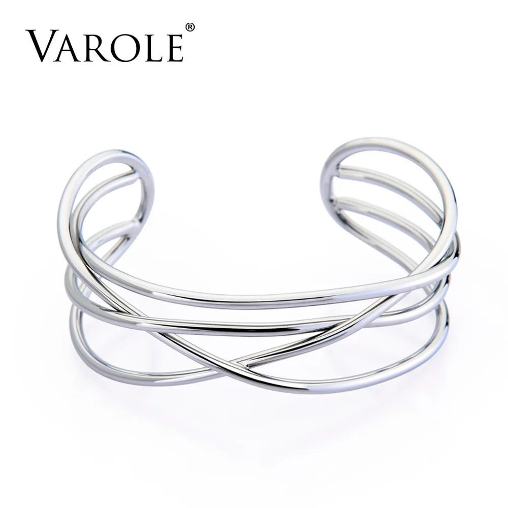 

VAROLE Simple Line Girls Armband Cuff Bracelets & Bangles Manchette Gold Color Bangle Bracelet For Women Pulseiras Feminina