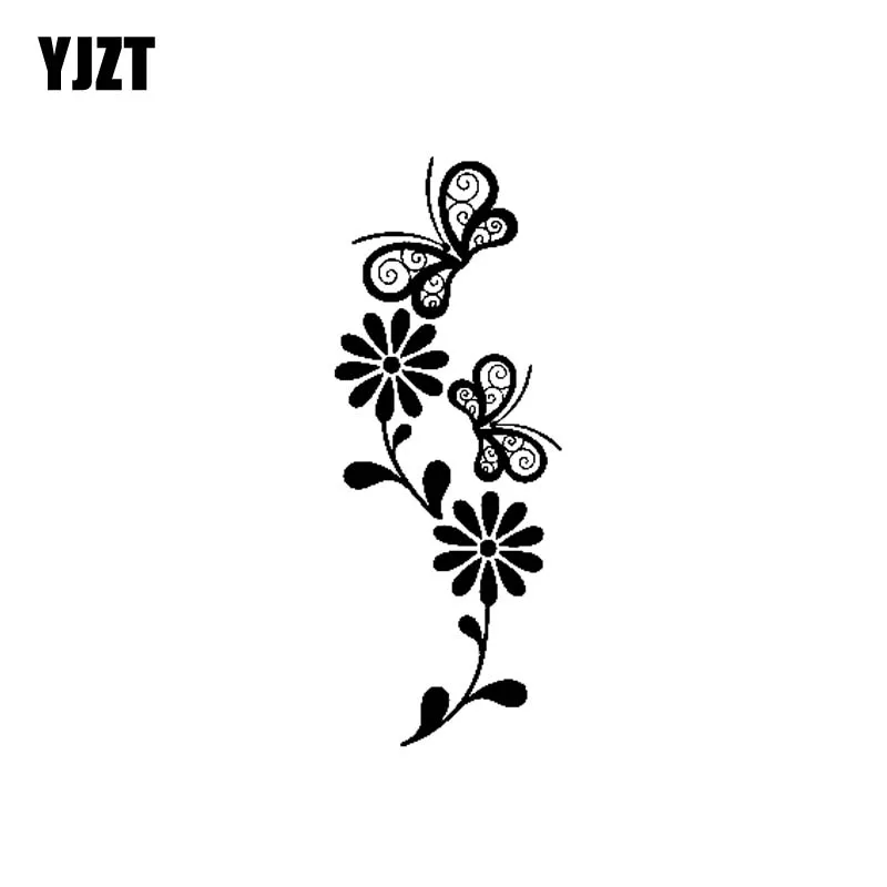 

YJZT 7CM*18CM Nifty Butterfly Delicate Beautiful Flowers Vinyl Decal Car Sticker Black/Silver C19-0576