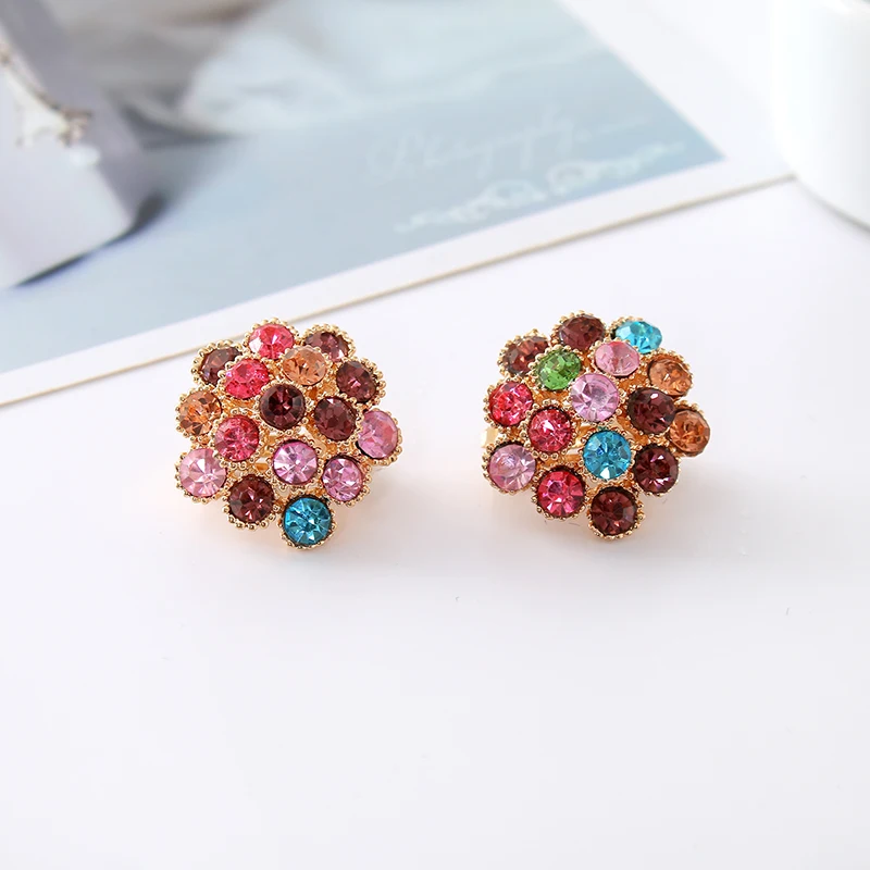 

7 colorful flower basket ear clip fashionable rose gold cz wedding earrings luxury gift jewelry