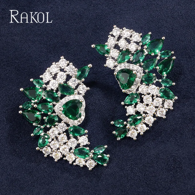 RAKOL нежный кубический цирконий цветок зеленый Комплект сережек для женщин