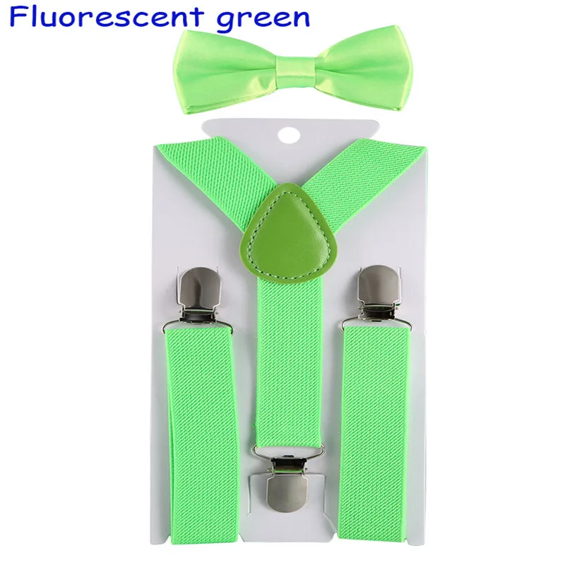 Fashion Kids Suspenders with Bowtie Children Bow Tie Set Boys Braces Girls Adjustable Suspenders Baby Wedding Ties Accessory - Цвет: Green