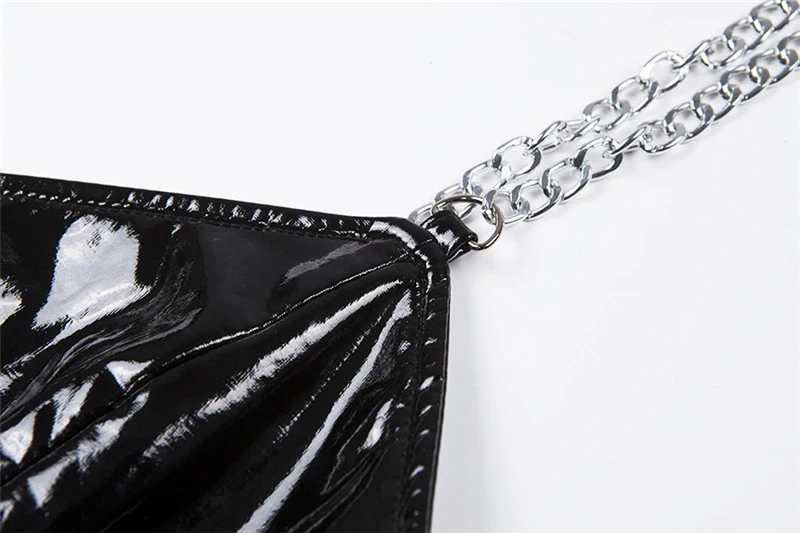 Goth Dark сексуальный топ из искусственной кожи с v образным вырезом на бретельках