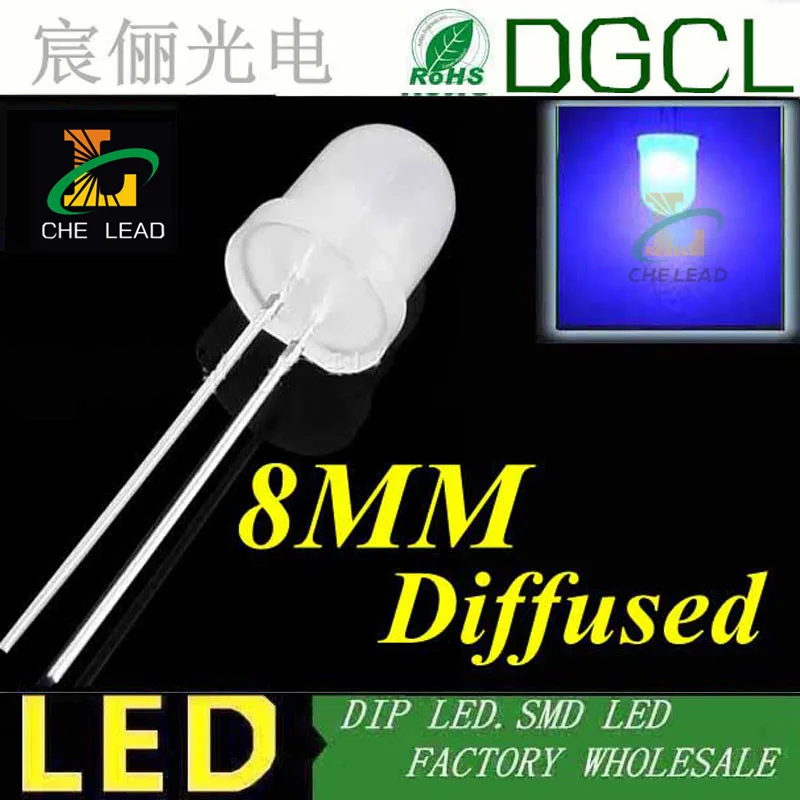 1000 шт зеленый 8 мм Индикатор круглый рассеянный светодиод 568-575nm dip led 2 0-2 5 V (CE &amp Rosh)