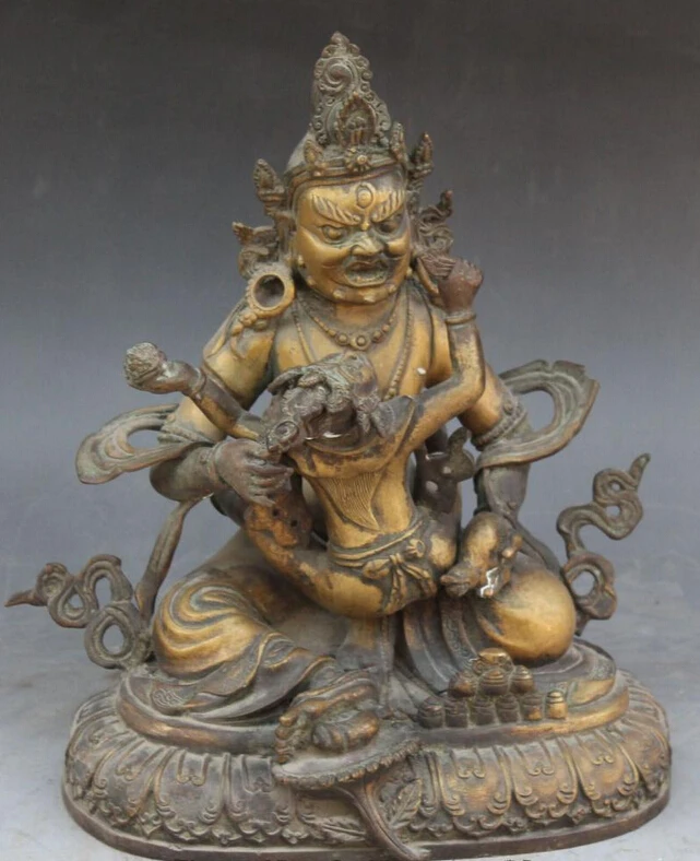 

xd 001498 12"Tibet Buddhism Temple Bronze Gilt Mandkesvara Yellow Jambhala Buddha Statue