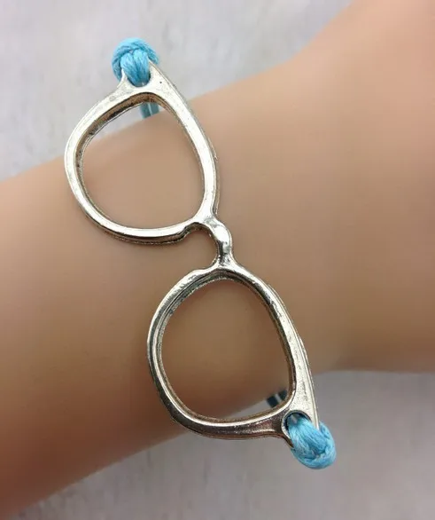 1 шт милые очки браслет античные серебряные синий воск из шнуров 613|Браслеты с