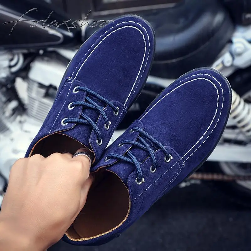 Folaxshoo Lace-up Spring Autumn Man Shoes Leather Men Casual Breathable Suede Mocasines Hombre Chaussure Hommes | Обувь