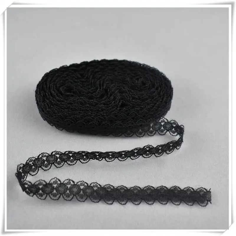 Black Красивое 10 ярдовое кружево, лента, тесьма, ширина 14 мм, африканская кружевная ткань, сделай сам, вышивка, сетка для шитья, украшения одежды, хлопковое кружево белого цвета - Цвет: Black