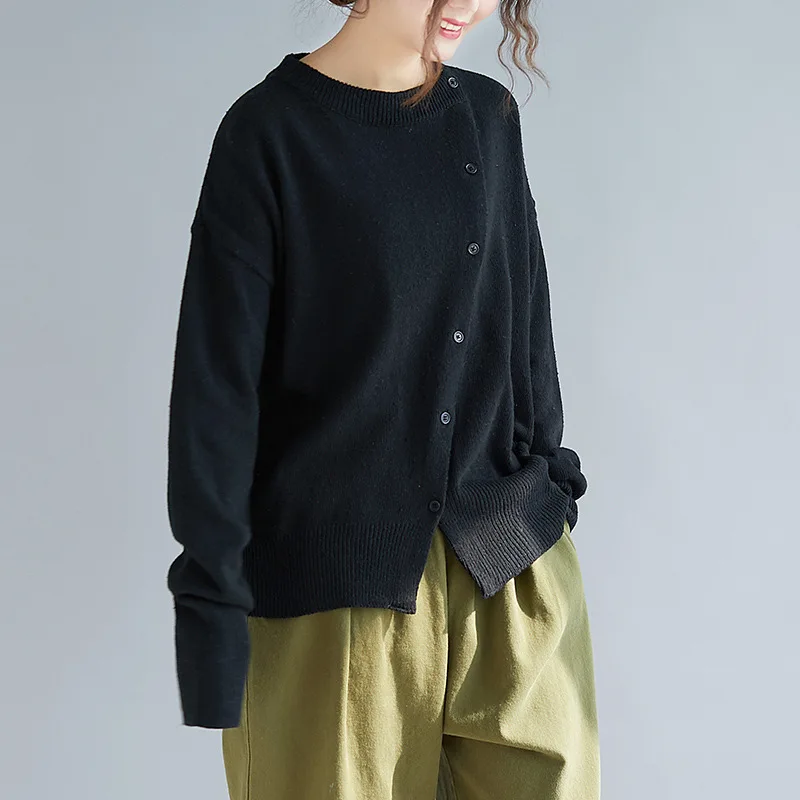 Johnature Autumn New Solid Color O-Neck Long Sleeve Knitting Tops 2022 Single-breasted Loose Casual Pullover Women Sweaters | Женская