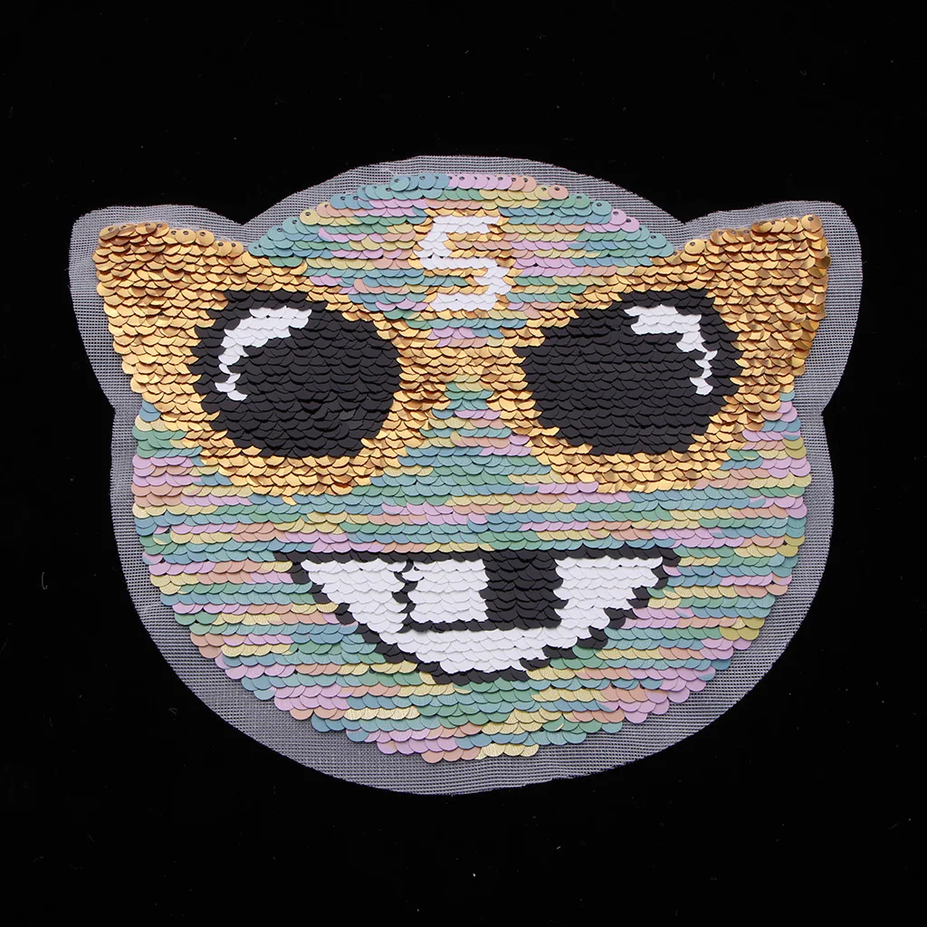 Двусторонние патчи с блестками в виде кошачьей головы аппликации для сумок