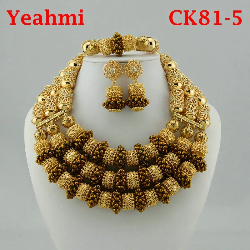 

Lovely Handmade Lace Jewlery Crystal African Beaded Jewelry Sets Nigerian Party Beads Necklace Set Free Shipping CK81-5