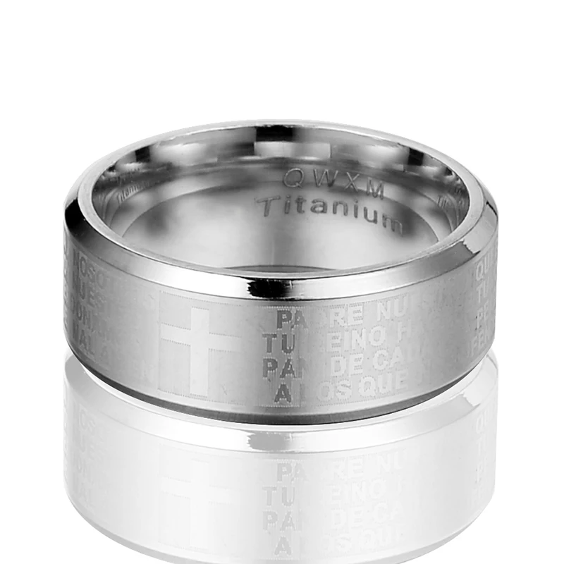 Silver QianBei, 8 мм, титановое кольцо из нержавеющей стали, для женщин и мужчин, четки, молитвенные библейские, религиозный крест, кольцо, властелин, Свадебная вечеринка, подарок - Цвет основного камня: Silver