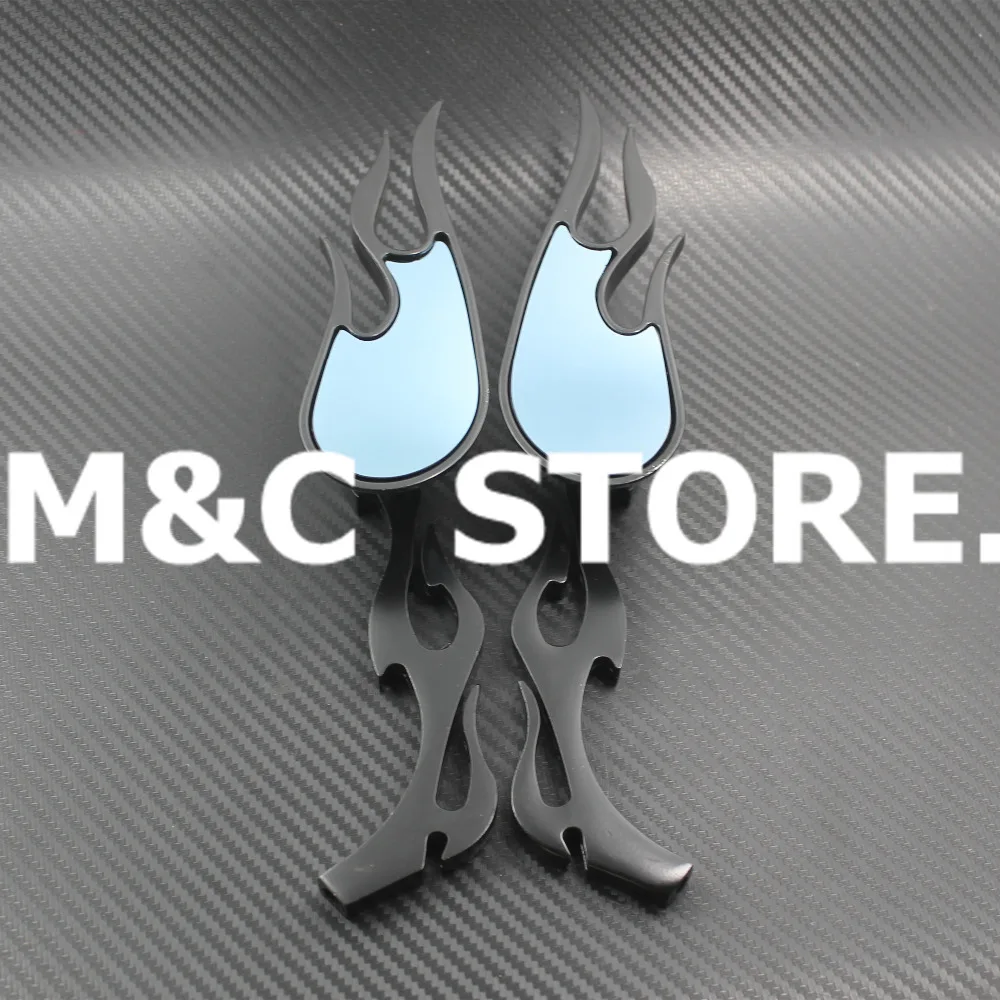 Универсальное черное зеркало для мотоцикла 10 мм пара с пламенем подходит