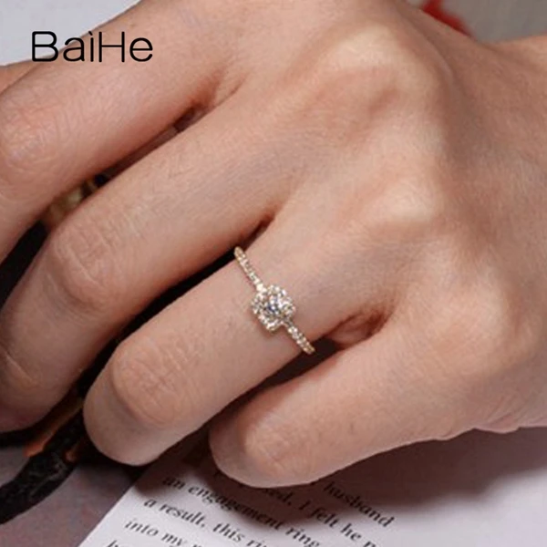BAIHE Solid 18 K Белое Золото 0.10ct сертифицированные H/SI круглые огранки натуральные бриллианты свадебные женские модные ювелирные изделия кольцо