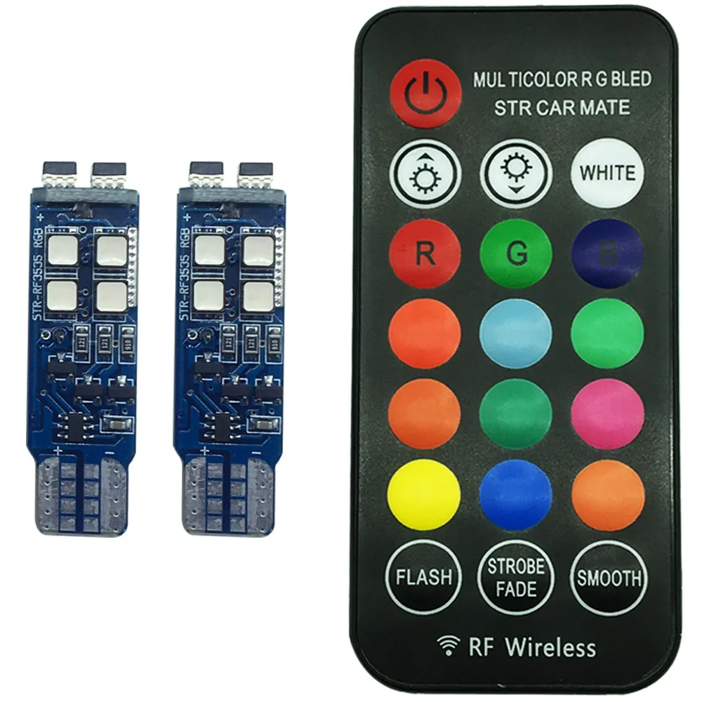 2Pcs Led Controller T10 W5W RF Управление RGB светодиодный чтение светильник RGB T10 светодиодный 194 168 автомобильный габаритный фонарь номерного знака светильник позиции купольный светильник AC/DC 12V - Испускаемый цвет: 2Pcs Led Controller