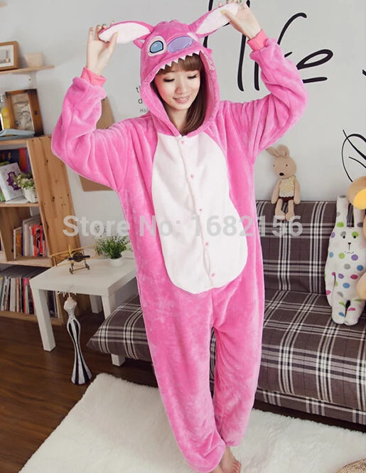 Кигуруми фланелевая стежка Onesie унисекс для взрослых синий и розовый Стич пижамы Косплей Костюм пижамы животных
