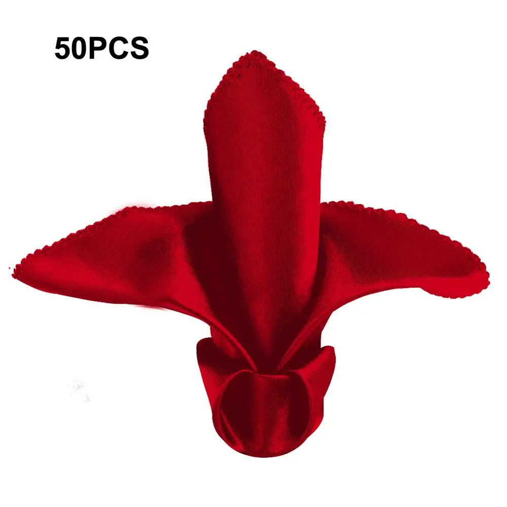 Red OurWarm 50 шт. Свадебные полиэфирные салфетки Настольный Декор кольца для салфеток со стразами держатель атласный носовой платок для свадебного банкета, вечеринки - Цвет: Red