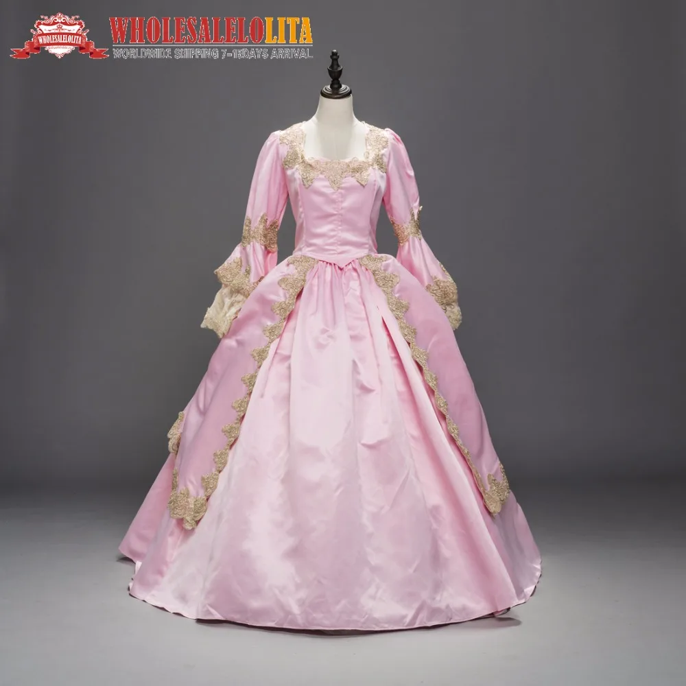 

Pink Marie Antoinette Renaissance Brocade Dress Ball Gown Reenactment Costume